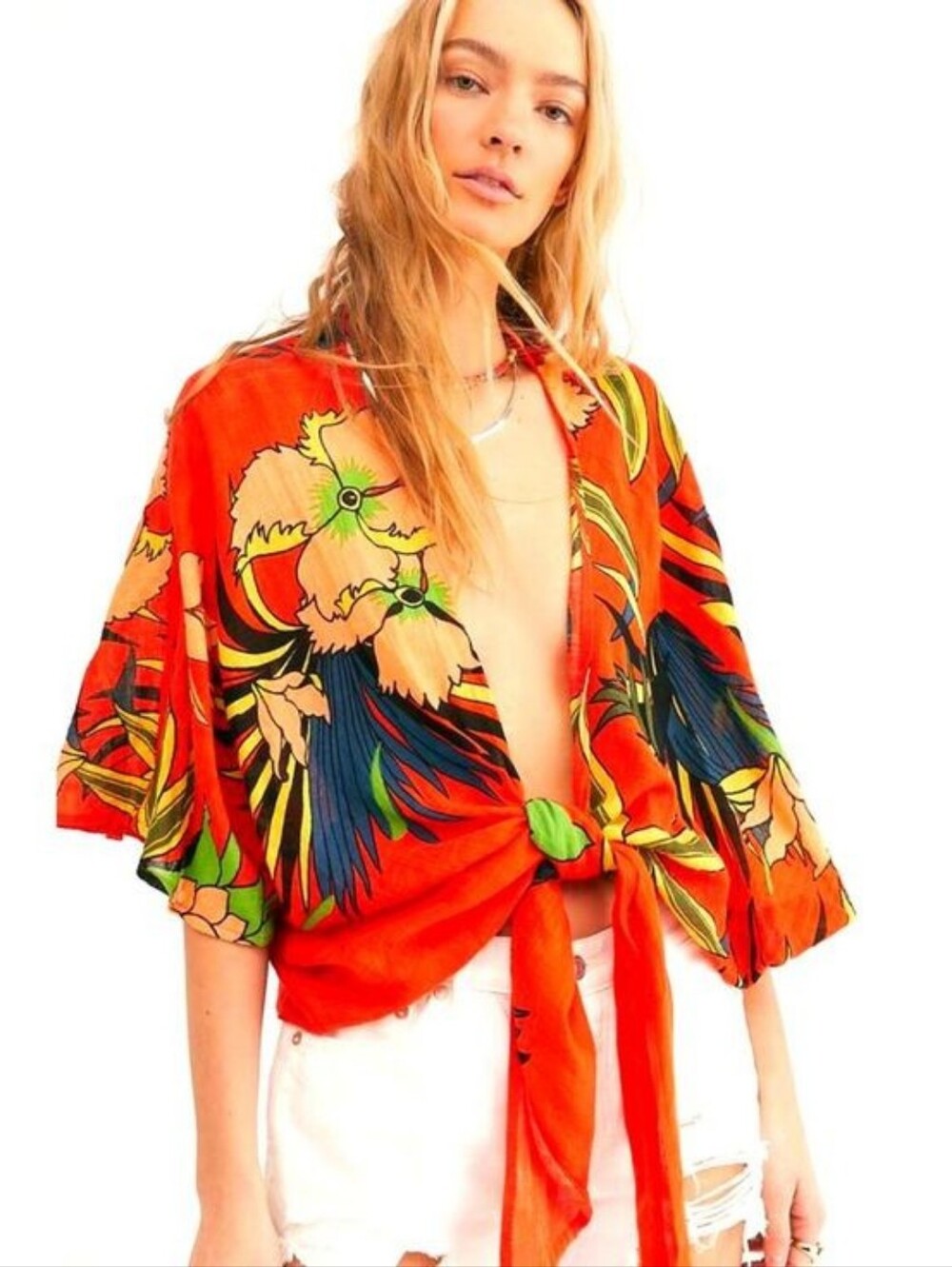 Free People  Tie-Front Women’s Top/kimono/jacket in Vibrant Orange